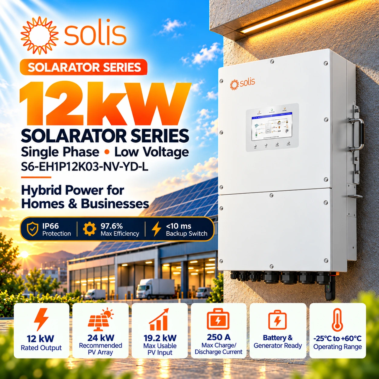 Solis S6-EH1P12K Solarator 12kW Single Phase LV Hybrid Inverter Pakistan