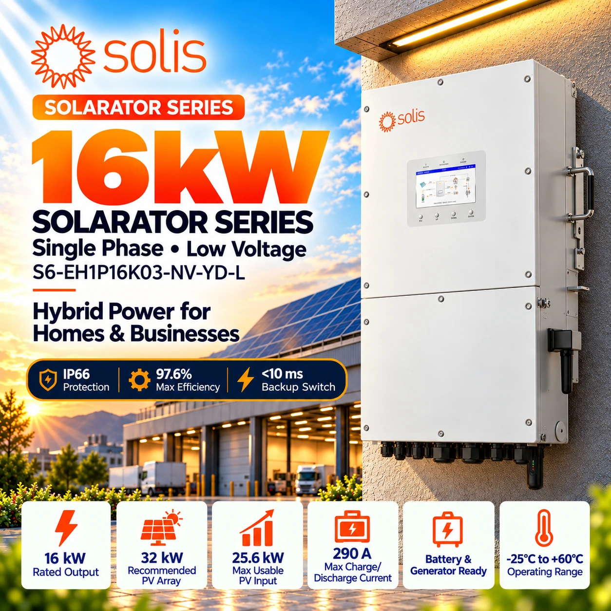 Solis S6-EH1P16K Solarator 16kW Single Phase LV Hybrid Inverter Pakistan