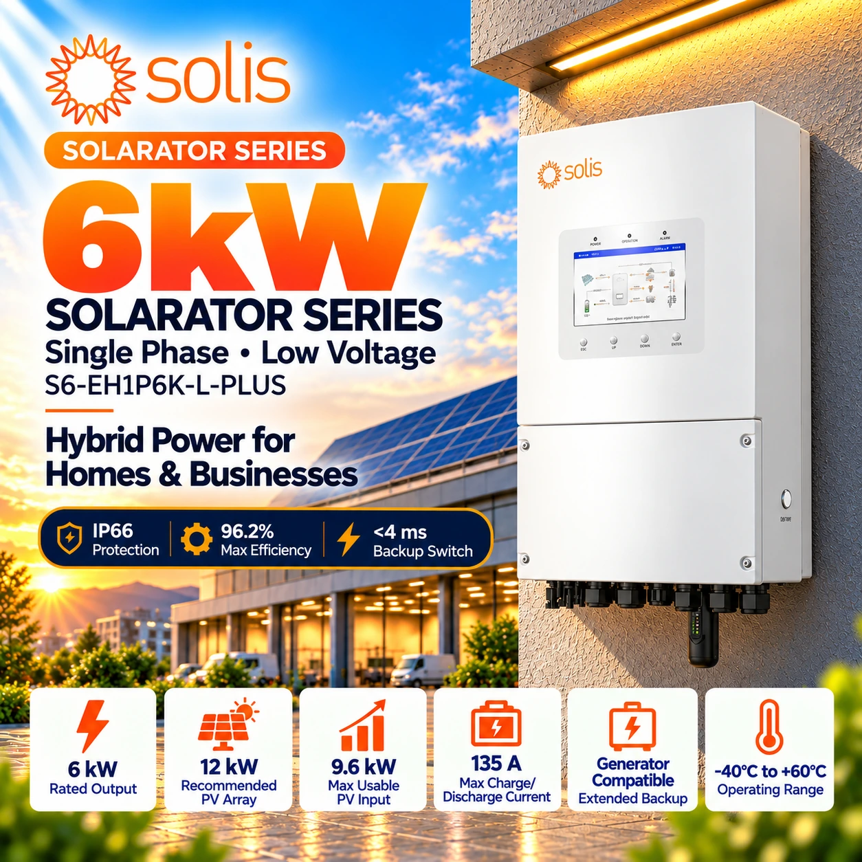 Solis S6-EH1P6K-L-PLUS 6kW Single Phase LV Hybrid Inverter Pakistan