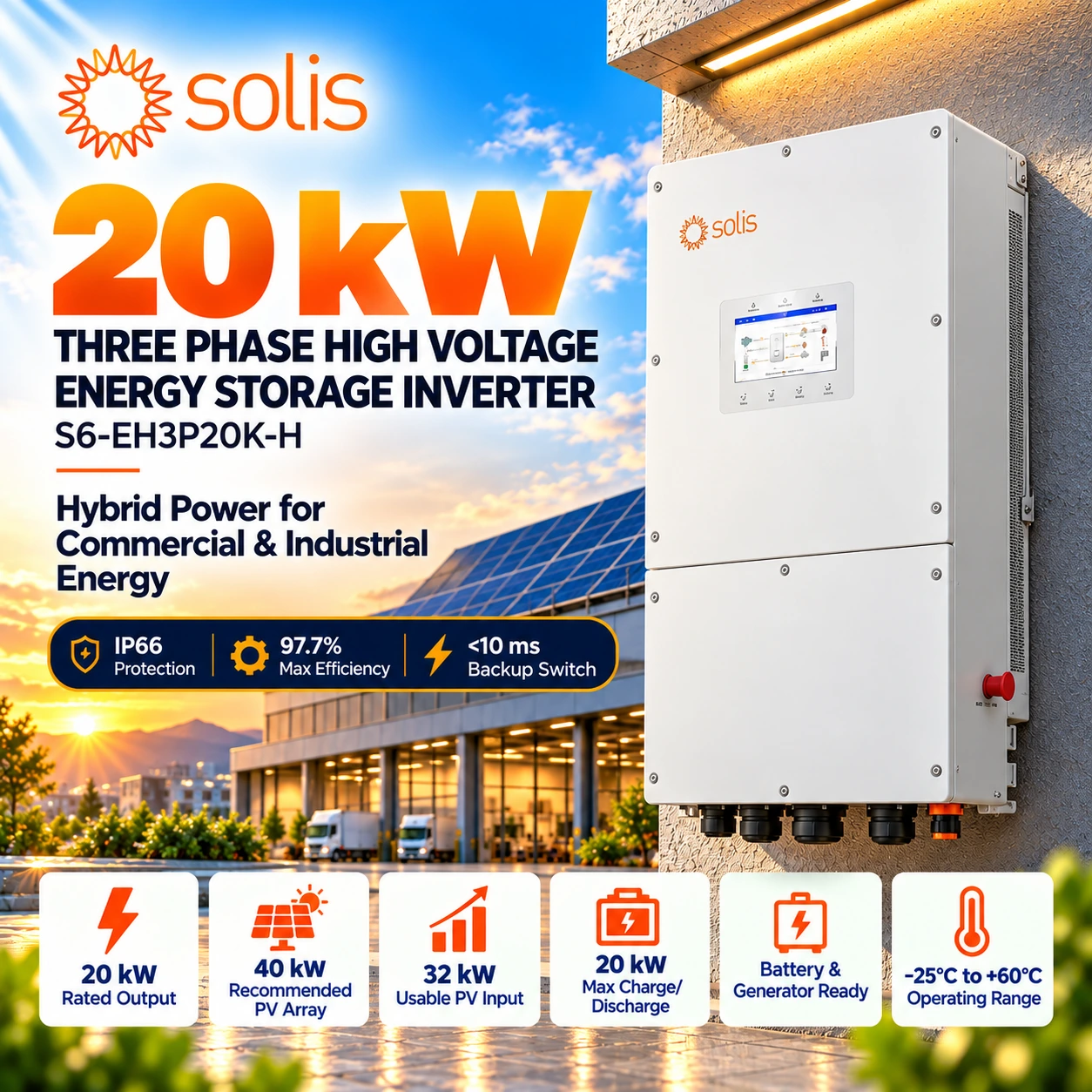 Solis S6-EH3P20K-H 20kW Three Phase HV Hybrid Inverter Pakistan