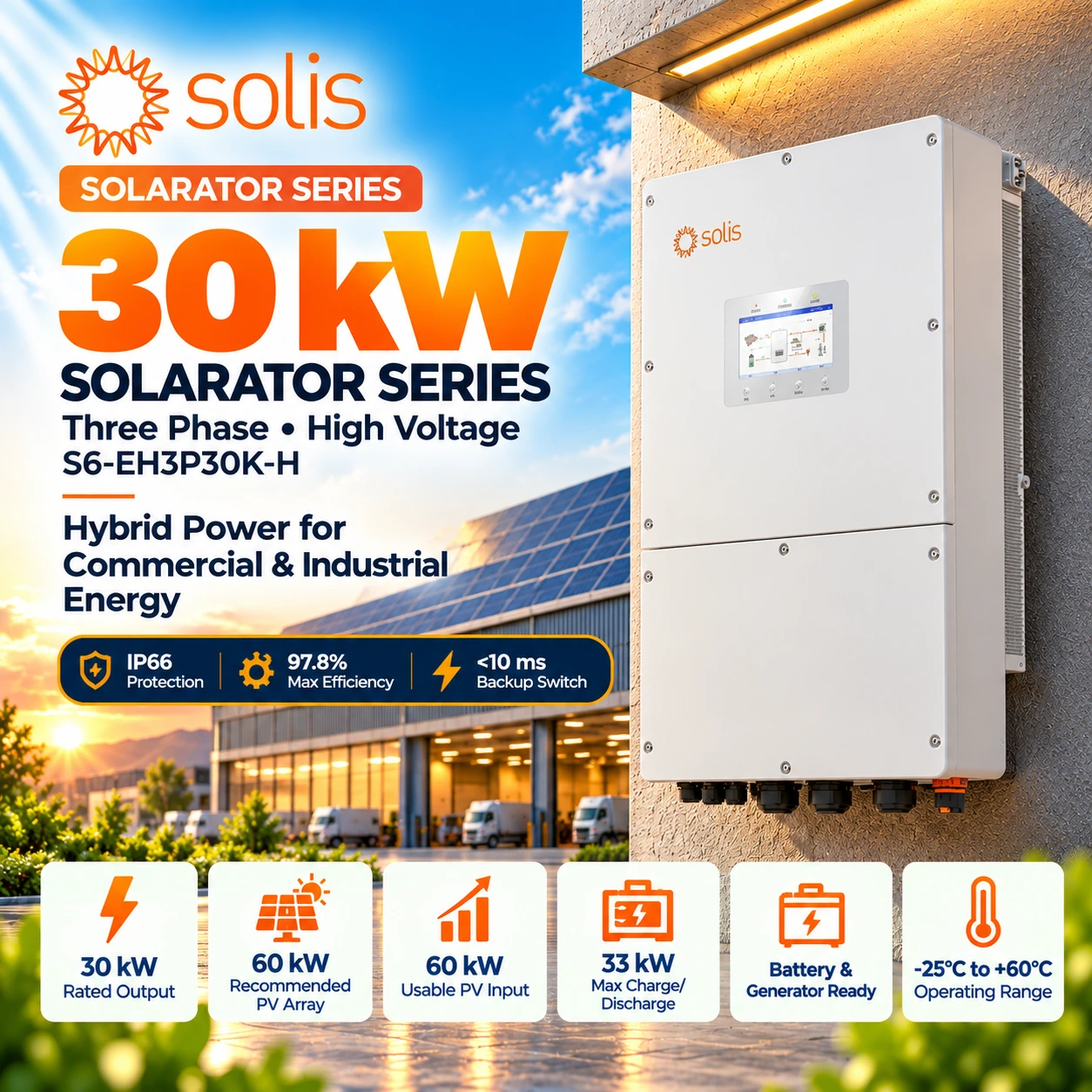 Solis S6-EH3P30K-H 30kW Three Phase HV Hybrid Inverter Pakistan