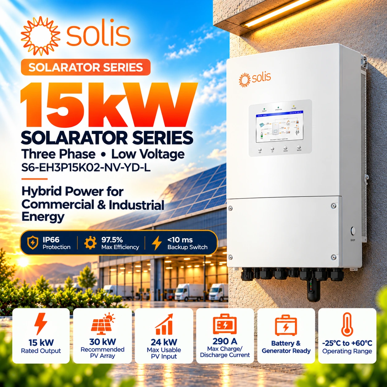Solis S6-EH3P15K Solarator 15kW Three Phase LV Hybrid Inverter Pakistan